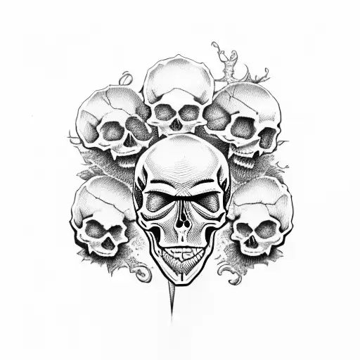 Skull With The Deadly Seven Sins Around It