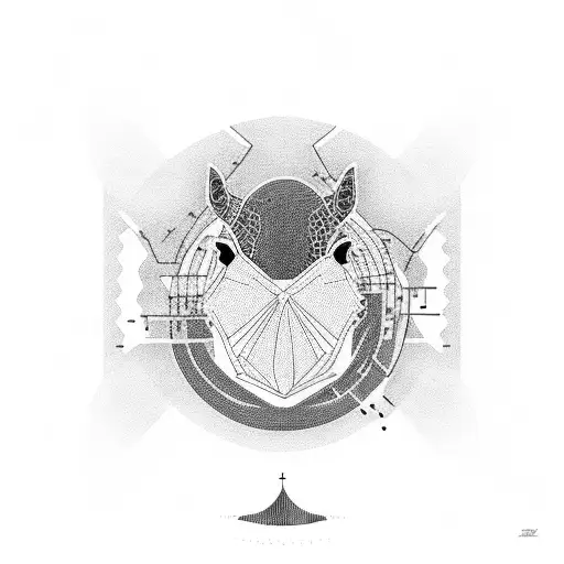 A Dotwork Tattoo Of A Minimalist Animal Silhouette Surrounded By Dieter Rams' Iconic Product Designs