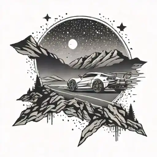 A Sports Car Racing Through A Mountain Pass With Stars In The Sky
