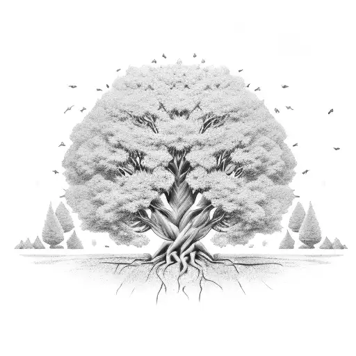 A Tree With Roots Made Of Dollar Bills And Branches Filled With Family Portraits