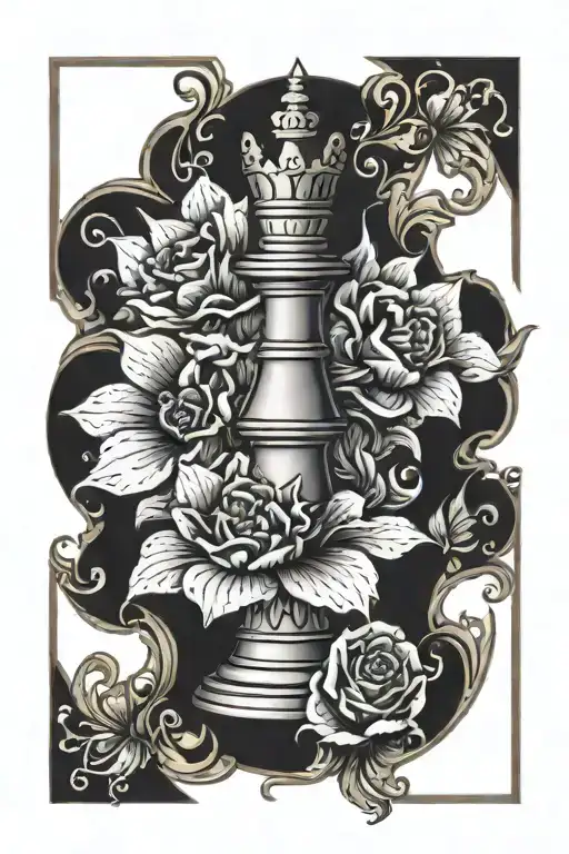 Queen Chess Piece Flower Surrounded
