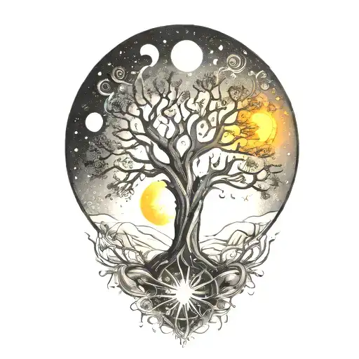Tree Of Life And Sun And Moon