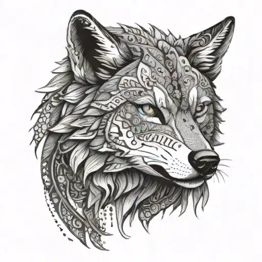 A Stylized Wolf With Intricate Patterns Representing Strength And Wisdom