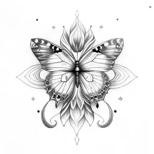 Butterfly Flower Crescent Moon