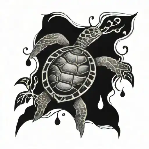 A Turtle Swimming Among Intricate Tree Branches With Musical Notes Floating Around It