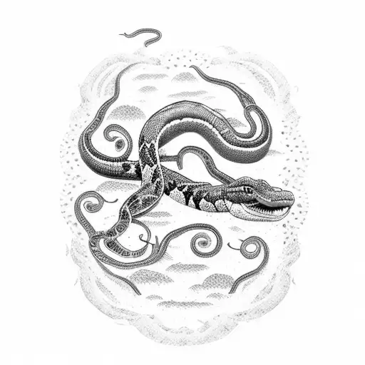 An Intricate Dotwork Tattoo Of A Pantanal Landscape With A Snake Slithering Through The Wetlands