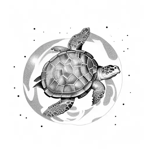 A Dotwork Tattoo Of A Turtle Swimming In A Cosmic Ocean Inspired By Interstellar