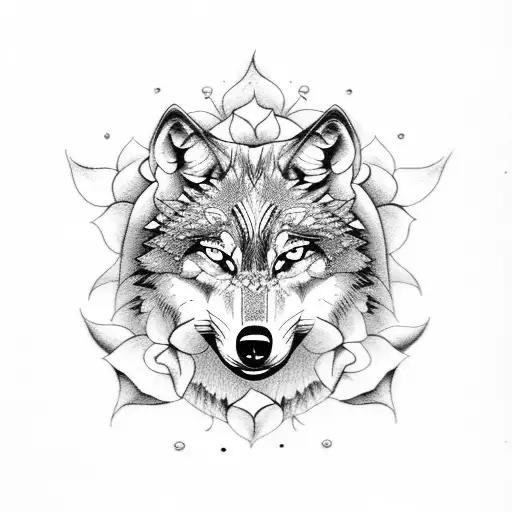 Wolf With Fire And Roses