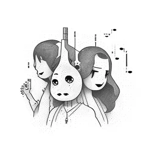 A Pixelated Family Portrait With Musical Notes In The Background