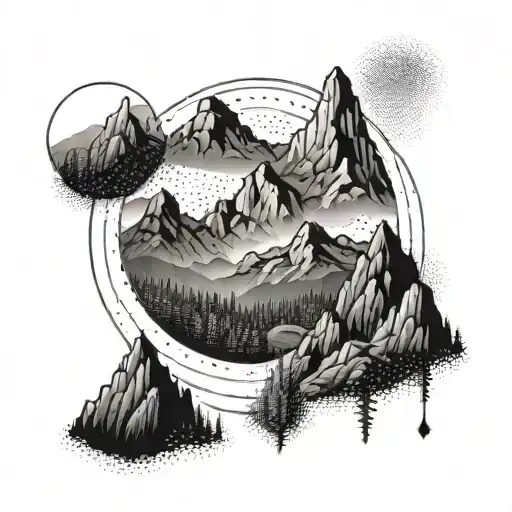 A Geometric Mountain Range Forming A Circle With A Hiking Trail Winding Through It