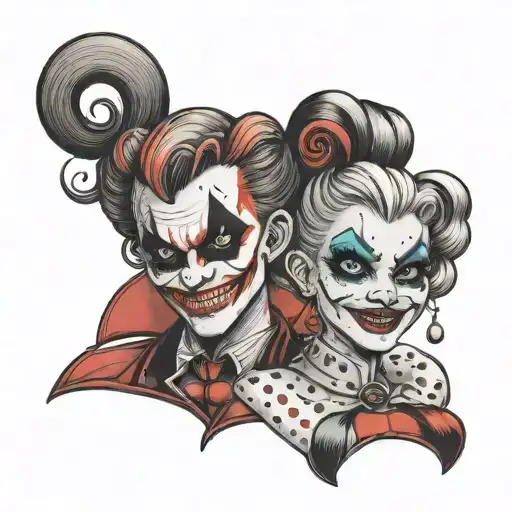 A Playful And Mischievous Harley Quinn And Joker Duo Tattoo With A Laugh Now Cry Later Theme