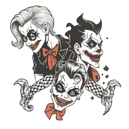 A Playful And Mischievous Harley Quinn And Joker Duo Tattoo With A Laugh Now Cry Later Theme