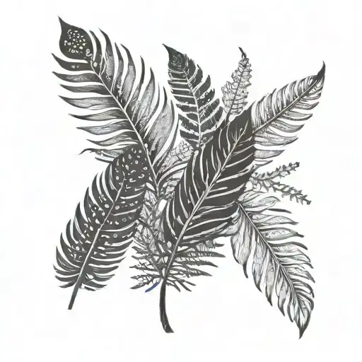 Indian Feathers With Fern White Negative Plant Silhouettes
