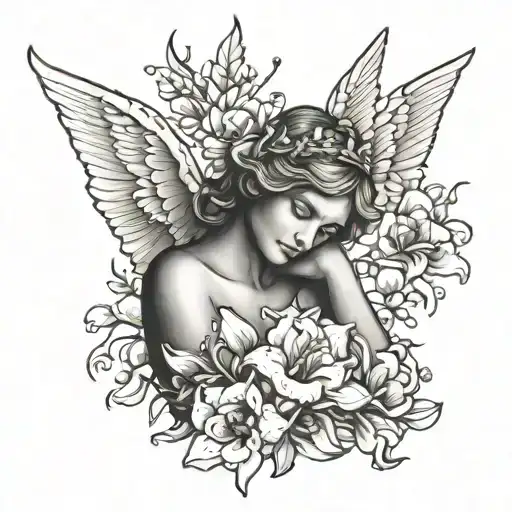Angel With Freesia Flowers