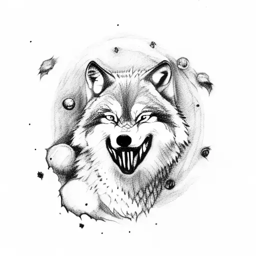 Wolf Howling At Moon With Blood Dripping From Mouth