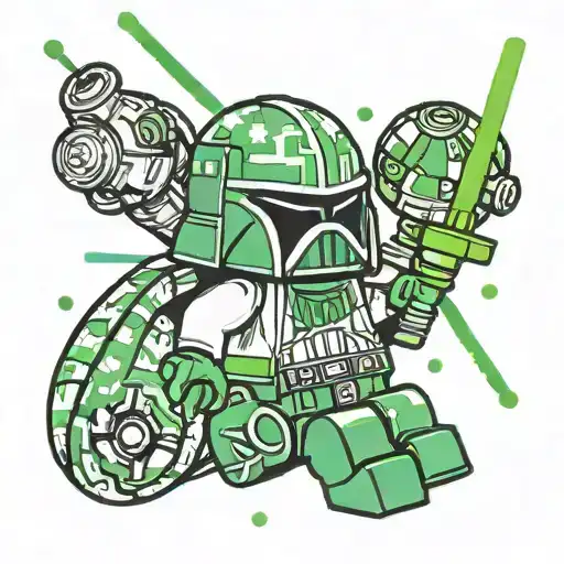 Lego Star Wars Tattoo With Lightsabers Blue And Green