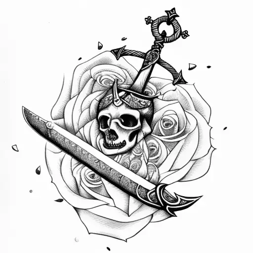 Sword With Roses And An Anchor And A Bull