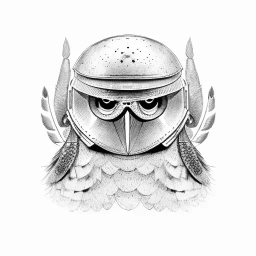 Military Helmet Adorned With Owl Feathers
