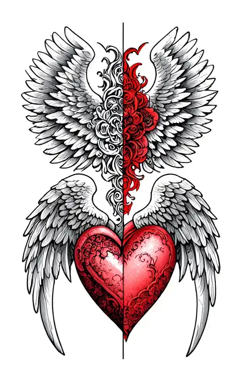 Half Angel Half Demon Wings On Heart