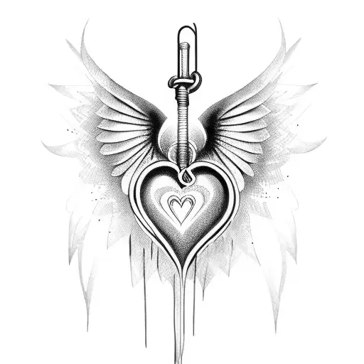 Heart Wrapped In Wire With An Angel In The Background