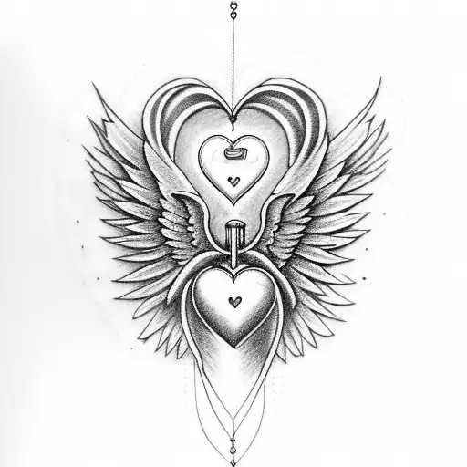 Heart Wrapped In Wire With An Angel In The Background