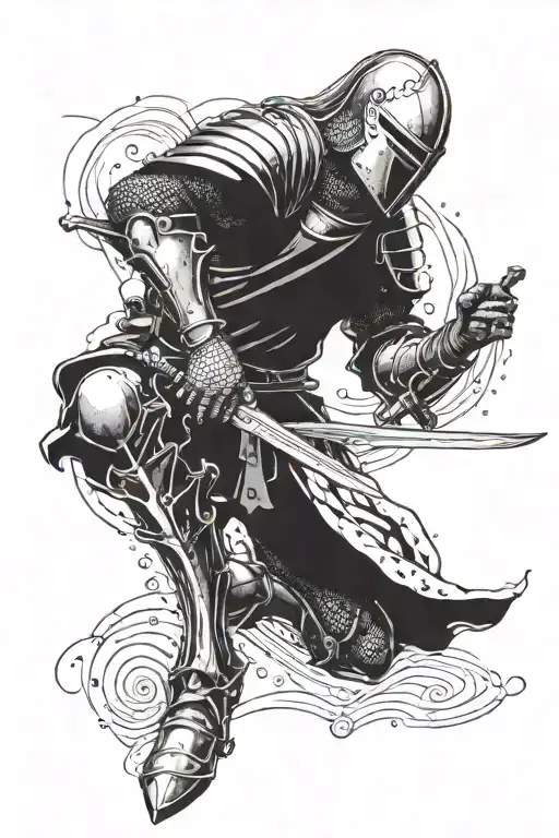 Knight Standing Sideways With Hands On Sword Standing On Ground