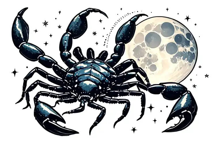 Scorpion With Moon And Aquarius Constellation In The Background