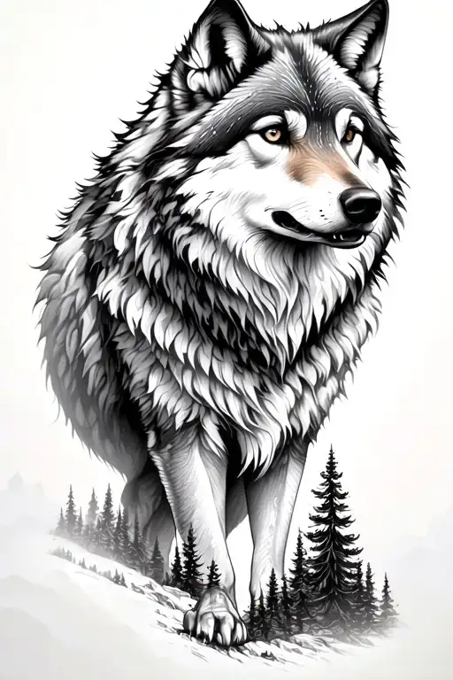 Wolf And Mountains And Trees