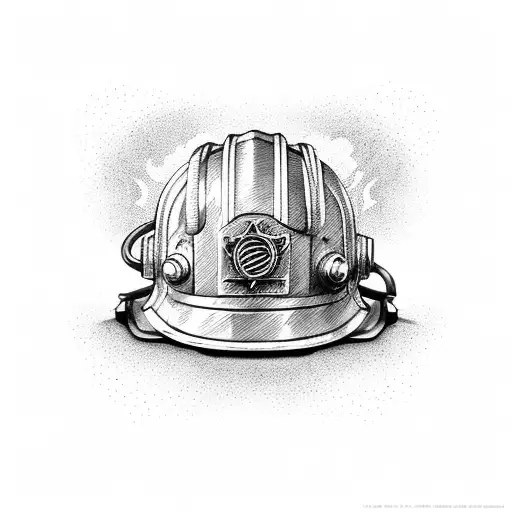 A Firefighter Helmet Surrounded By Intricate Dotwork Flames