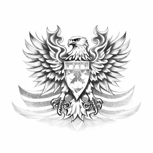 An Eagle Holding A Polish Flag And An American Flag In Its Talons