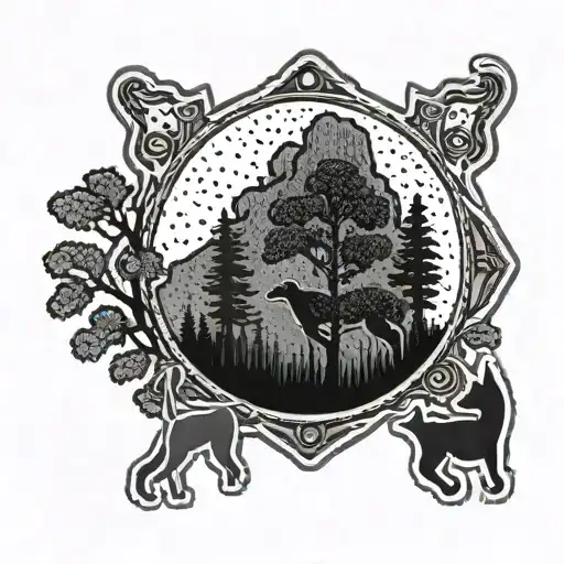 A Sheriff Badge With A Silhouette Of A Dog And Trees In The Background