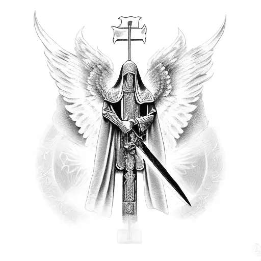 Angel With Sword And Orthodox Cross