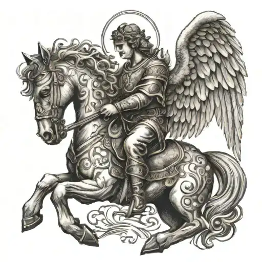 Blindfold Angel On Pegasus With Sword