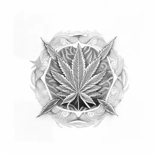 Marijuana Leaf Behind Yin Yang