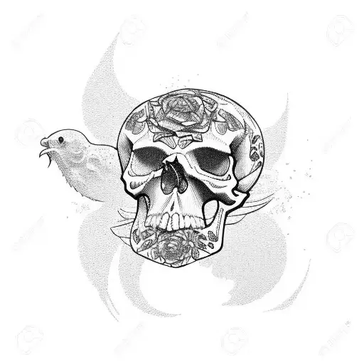 Skull Raven And Roses