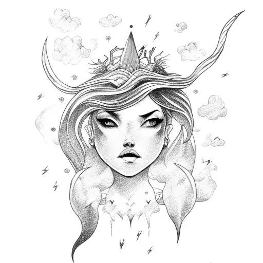 Mermaid And Clouds And Lightning Bolt