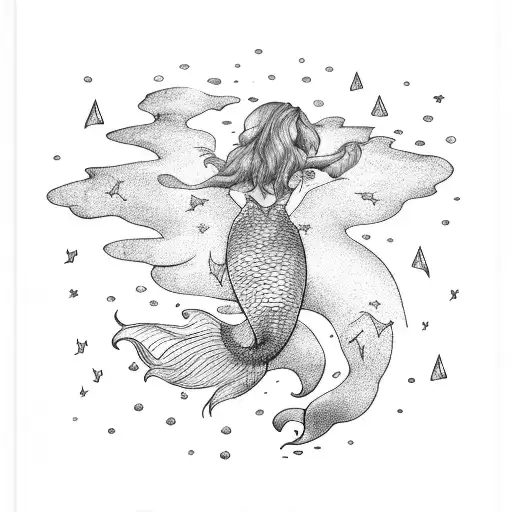 Mermaid Tail And Clouds And Lightning Bolt