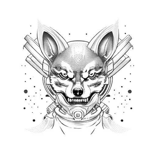 Xenomorph With Shiba-inu Head In Space With Cherry Tree