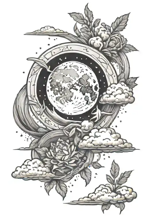 Make A Tattoo Sleeve With The Moon Engulfed By The Carrots Card Of Death And Clouds Around It