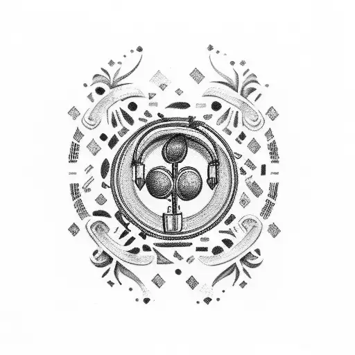 A Portuguese Tile-inspired Design With Music Symbols And Coffee Beans