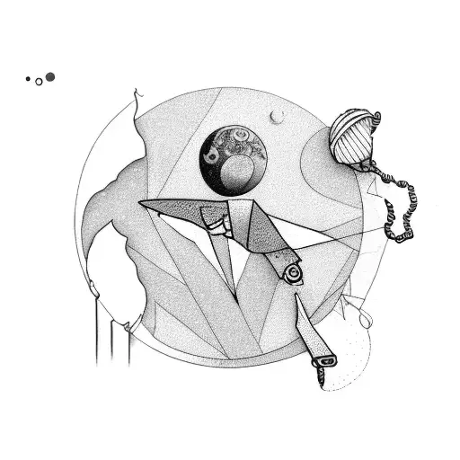 Dotwork Tattoo Of A Dining Room Server Reaching For The Moon With A Safety Pin In Hand