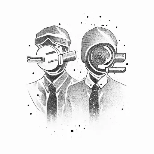 Two Men In Suits With Ski Masks And Guns With Floral Background
