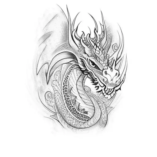 Design A Dotwork Tattoo Showcasing A Tribal Dragon With Maori Influences