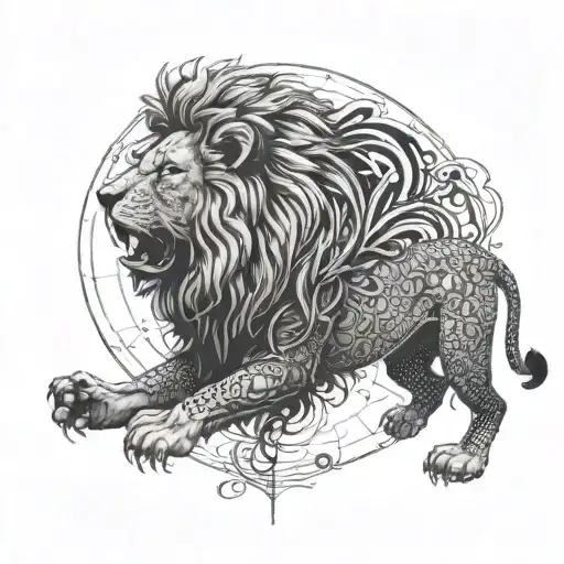 A Lion Roaring Majestically In Front Of A Stylish Interior Design Blueprint