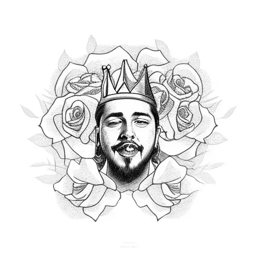 A Portrait Of Post Malone With A Crown Of Roses