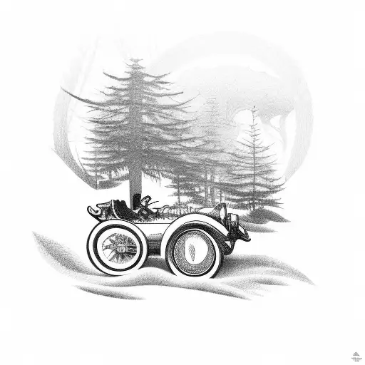 A Vintage Car Speeding Through A Forest