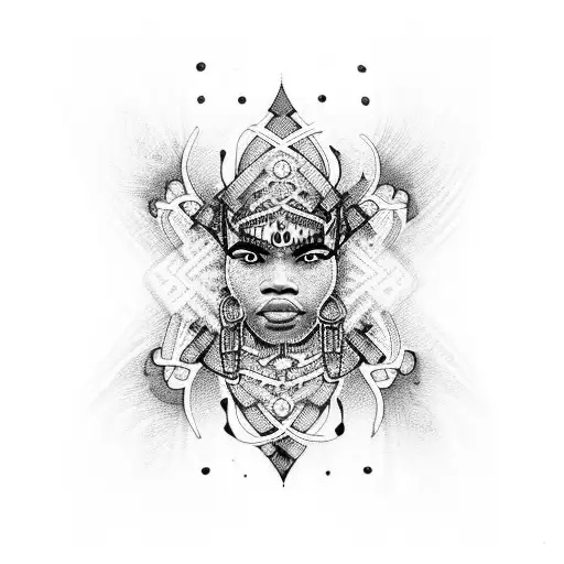 An Intricate Dotwork Design Combining Elements Of Black Ancestry And Indigenous Brazilian Ancestry