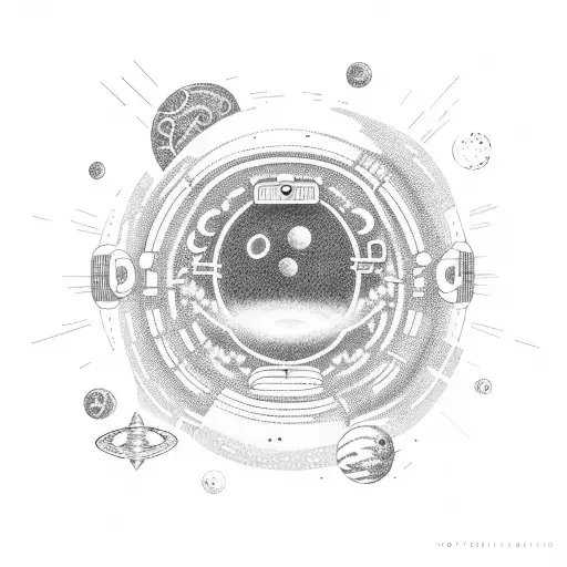 A Dotwork Tattoo Of An Astronaut Floating Through A Wormhole