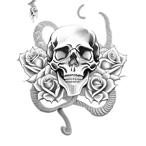 Skull And Snake With Roses