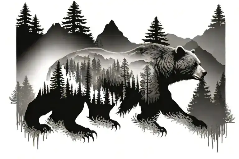 Bear With Mountain Eagle Forest
